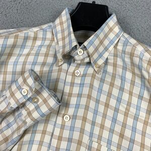 Vintage Gitman Brothers Shirt Men's‎ Medium Cream/Tan/Blue Plaid Check USA Made